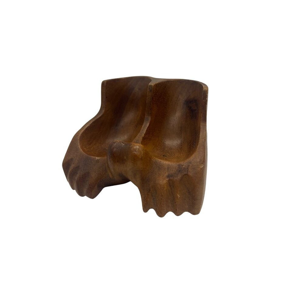 Vintage Hand-Carved Wood Double Foot Ashtray Catchall Monkey Pod Style MCM 1960s